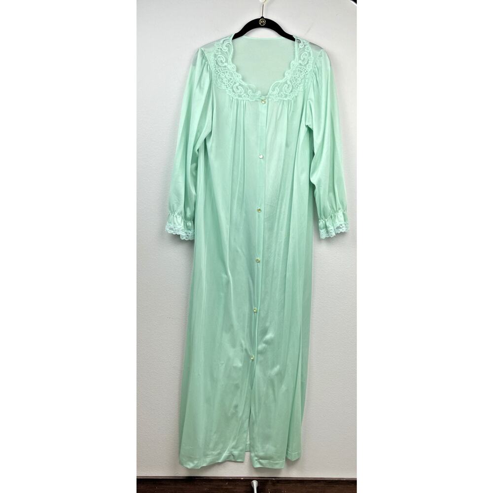 Lorraine Mint Green Silky Nylon Housecoat Night Gown Dressing Gown Vintage Small